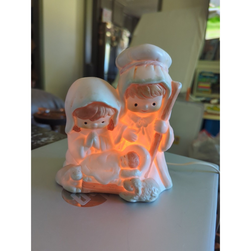 Vintage Child's Nativity Night Light Ceramic In Original Box Christmas Décor